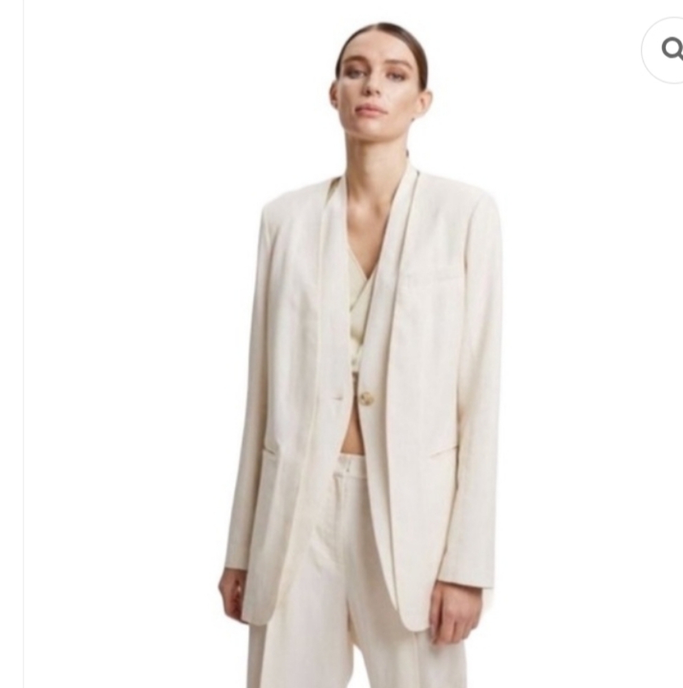 Lattelier Linen-Blend V-Neck Cream Layered Blazer-Built in Vest-Sz M